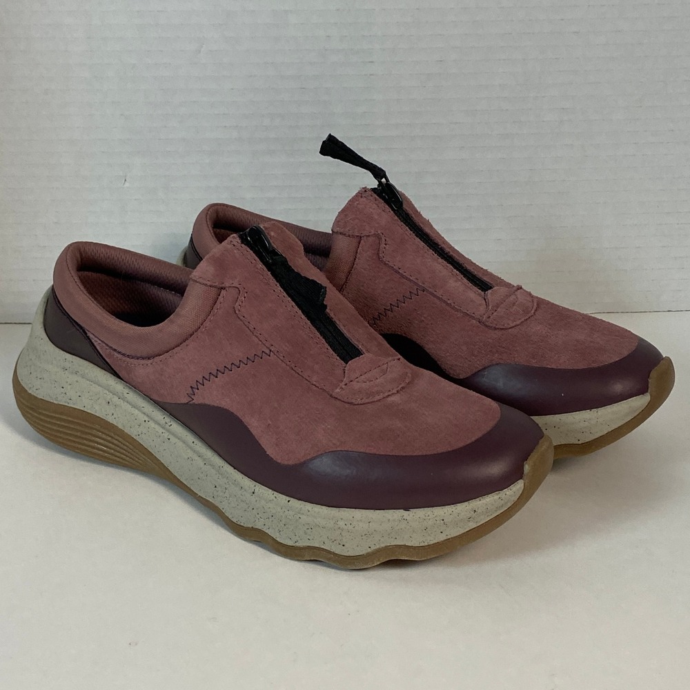 Clarks Collection Mira Tide Mauve Suede Front Zip Walking Sneakers Size 6M Shoes
